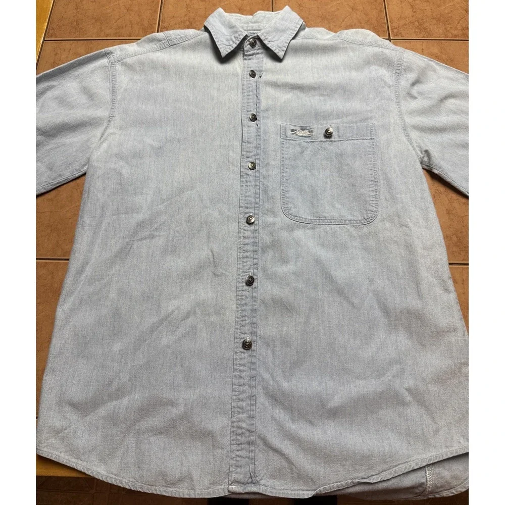 Levi's San Francisco Men Button Up Shirt Sz S Blue Denim Chambray Cotton‎ Logo